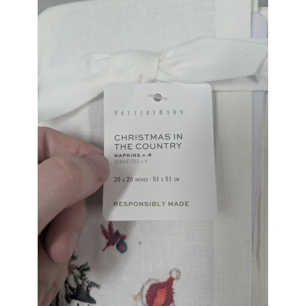 Pottery Barn Christmas In The Country Napkins 3 Sets Of 4 Santa Embroidered